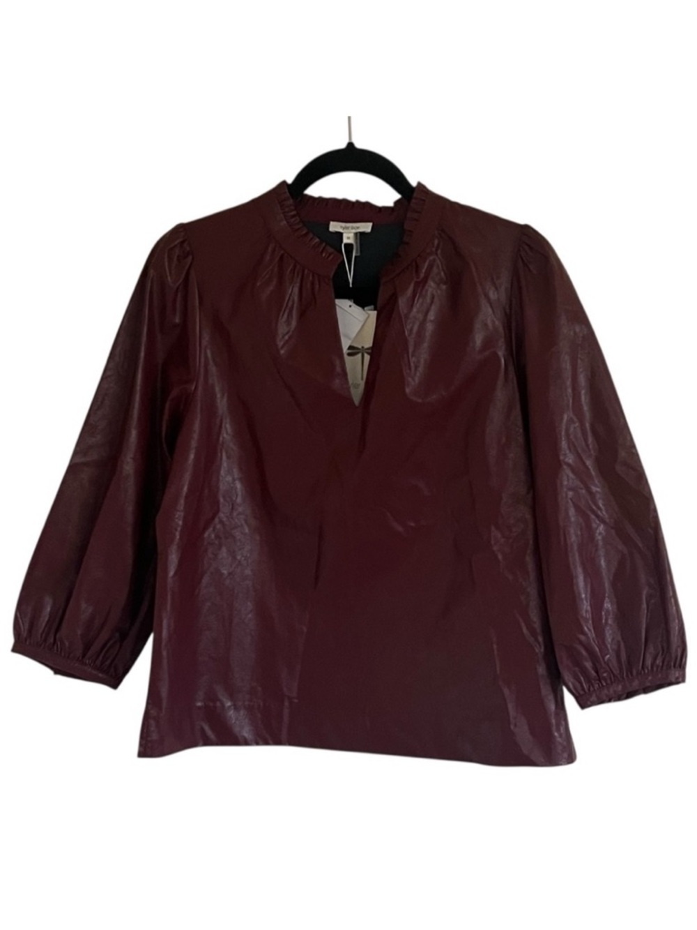 Tyler Boe Burgundy Red Cabernet Penny Vegan Leather Topper Blouse NWT Medium